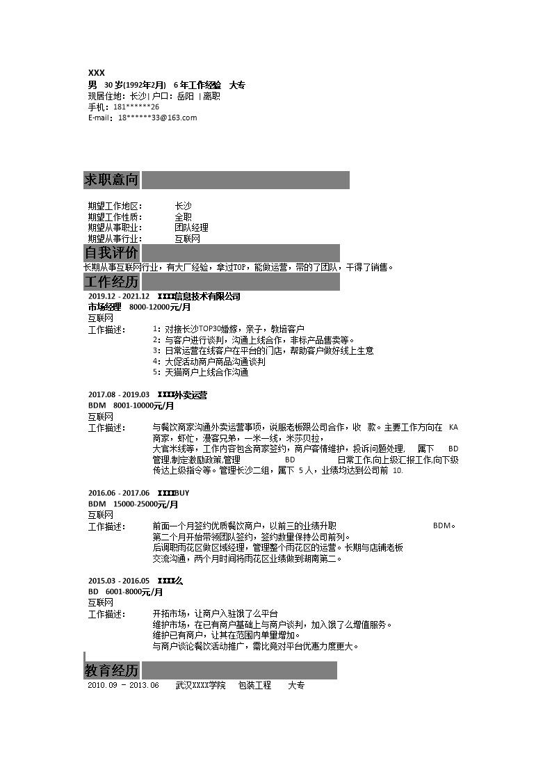 1931_市场经理团队管理类岗位求职简历模板  - 市场营销简历模板